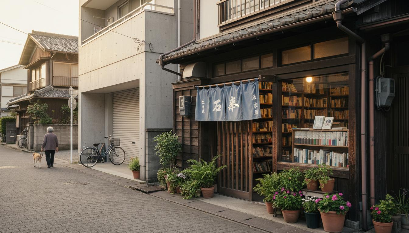 日本の住宅街にある古本屋の外観